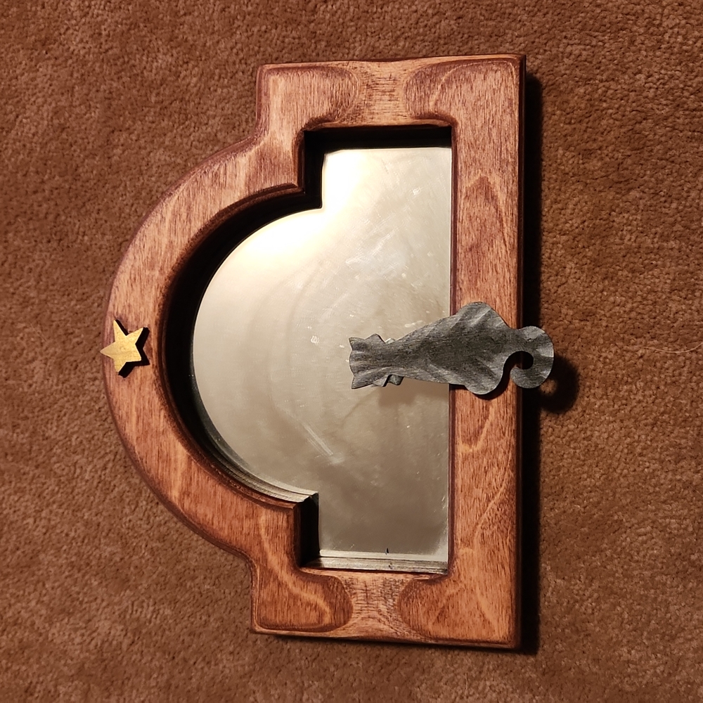 Beautiful Artisan made mirror with gray cat